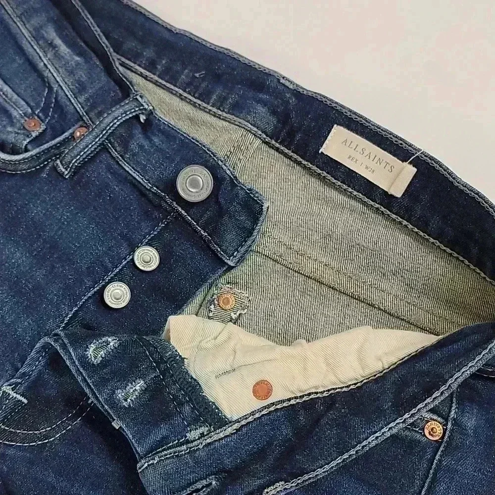 Allsaints Rex Slim Fit Stretch Straight Leg Jeans Mens 28 Blue Button Fly